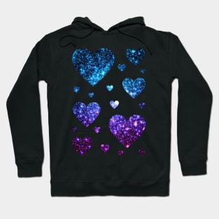 Teal and Purple Ombre Faux Glitter Hearts Hoodie